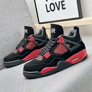 New Mid-Top Vintage All-Match Basketball Shoes, Black & Red Lightning Design, Unisex Running Shoes