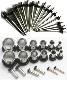 32 Piece Set Steel Ear Stretching Kit Tapers AND Tunnels 0g-14g Plugs Gauges Gauging 316L Surgical Steel Top Quality