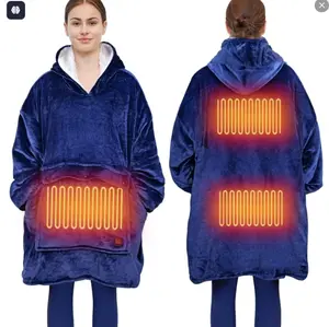Heated Wearable Blanket Hoodie-Portable power source required USB Heated Sweatshirtwith 3 Heat SettingS, Cozy WarmDesign, Giant Pocket & Sleeves,Womenswear Tops