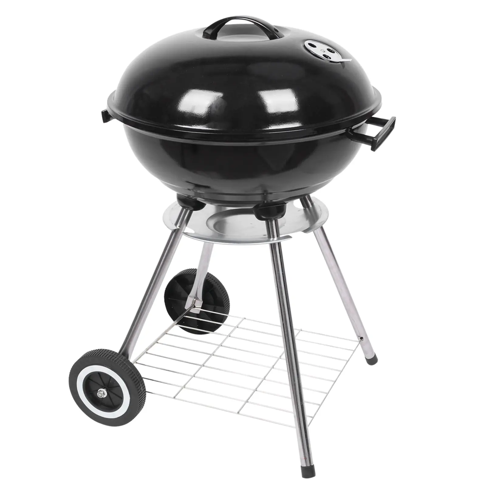 18 Inch Enamel Kettle Charcoal Grill with Wheels, Portable Apple Shape BBQ Grill with Lid & Ash Catcher, Adjustable Air Vent Outdoor Barbecue Stove for Backyard Camping Picnic Family Cooking