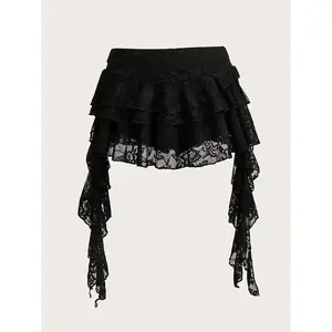 Low waisted lace wave skirt paired with safety shorts, casual breathable short skirt, suitable for daily vacation travel, comfortable fitRAIMENTRY