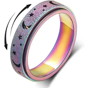 GGIRL Moon Star Spinner Anxiety Ring Platinum Plated Stress Relief Jewelry Valentine's Day Gift for Women