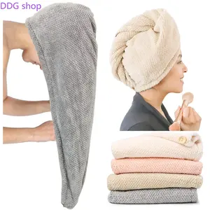 Extra Large 4 Pack Microfiber Hair Towel Wrap for Women Super Absorbent & Quick Dry Hair Drying Towels with Button, Hair Turbans for Curly Hair Long & Short Hair - Anti-Frizz