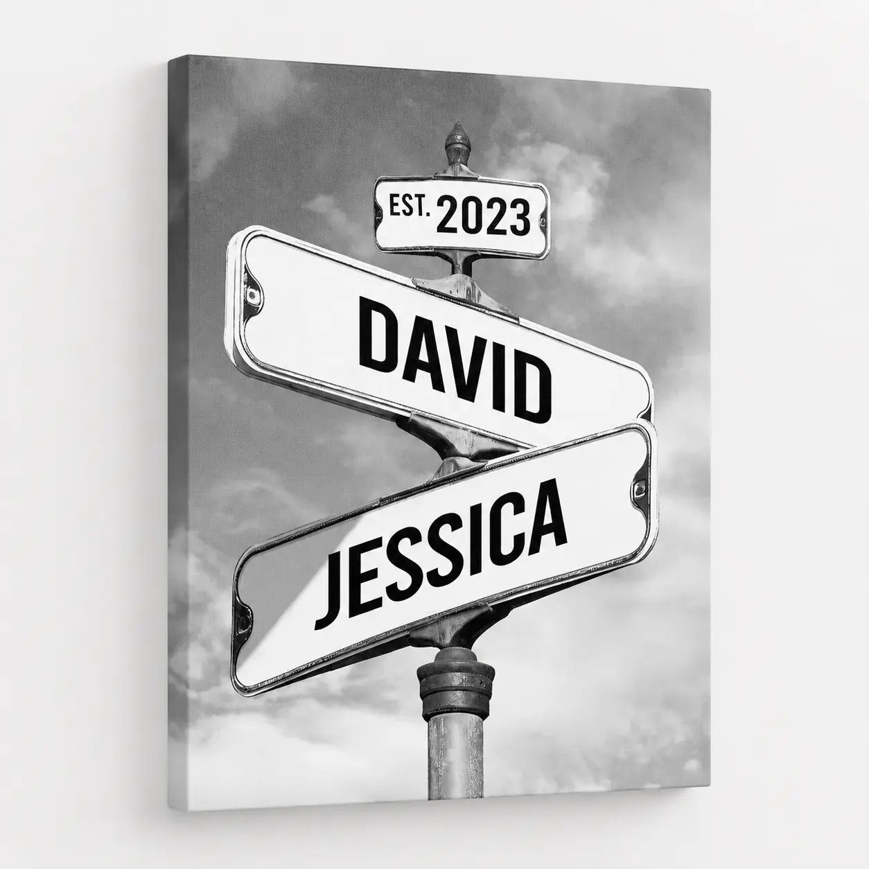 Personalized Vintage Street Sign Canvas - Custom Name & Date Crossroad Wall Art, Glossy Hand Stretched Home Decor, Vintage Home Decor, Love Gift for Couples (Wedding Anniversary, Valentine’s Day) Room Ornament, Valentines Decor, Print