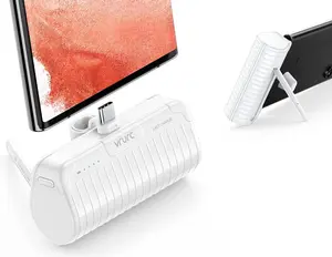 VRURC USB C Portable Charger, 20W Fast Charging Battery Pack with Foldable Stand, Mini Power Bank 5000mAh for iPhone 15/15 Plus/15 Pro/15 Pro Max, Samsung Galaxy S23, S22,Android, Google Pixel-White