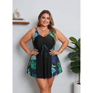 Swimsuit Women Tummy Control Black Floral Print - Beach Swimwear Waist Skirt Bottom Bathing Suit Women - Plus Size Available