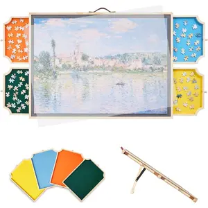 VEVOR 1000 Piece Rotating Puzzle Board with 4 Colorful Felt Drawers and Cover, 29x21 in Portable Wooden Table, Adjustable 2-Tilting-Angle Jigsaw Puzzle Accessories for Adults, Birthday Gift for Mom