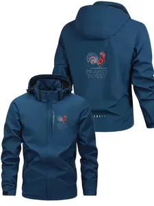 Men's Lightweight Polyester Fashion Hooded Jacket, Rooster Print, Front Zipper, Casual Outdoor Spring Summer Coat