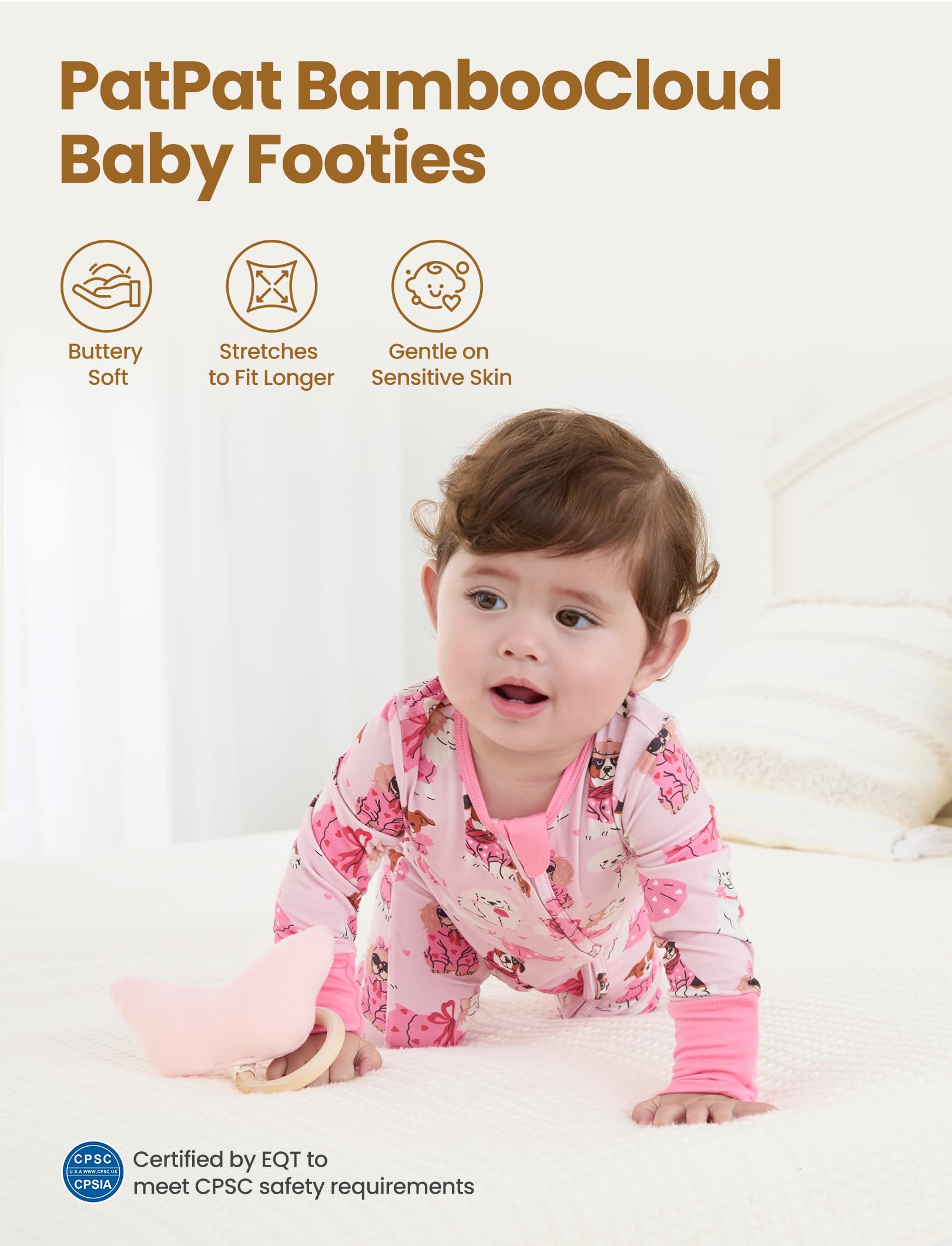 PATPAT Baby Footie Romper, Viscose from Bamboo, Long Sleeve, 2-Way Zipper, Fold-Over Mittens, Cuffs & Anti-Slip Grips Toddler Outfit Baby Clothing，SprIngGIowUp ,RefreshedLook