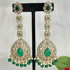 Desi Gorgeous Lightweight Long Earrings with Gemstones and Beaded Accents for Elegant Looks
