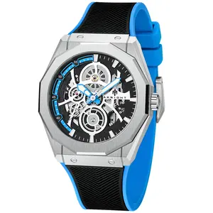 Watch for Men Mechanical Automatic Skeleton Watch 100M Waterproof Sapphire Movement 42 Hours Power Storage Fluorine Strap