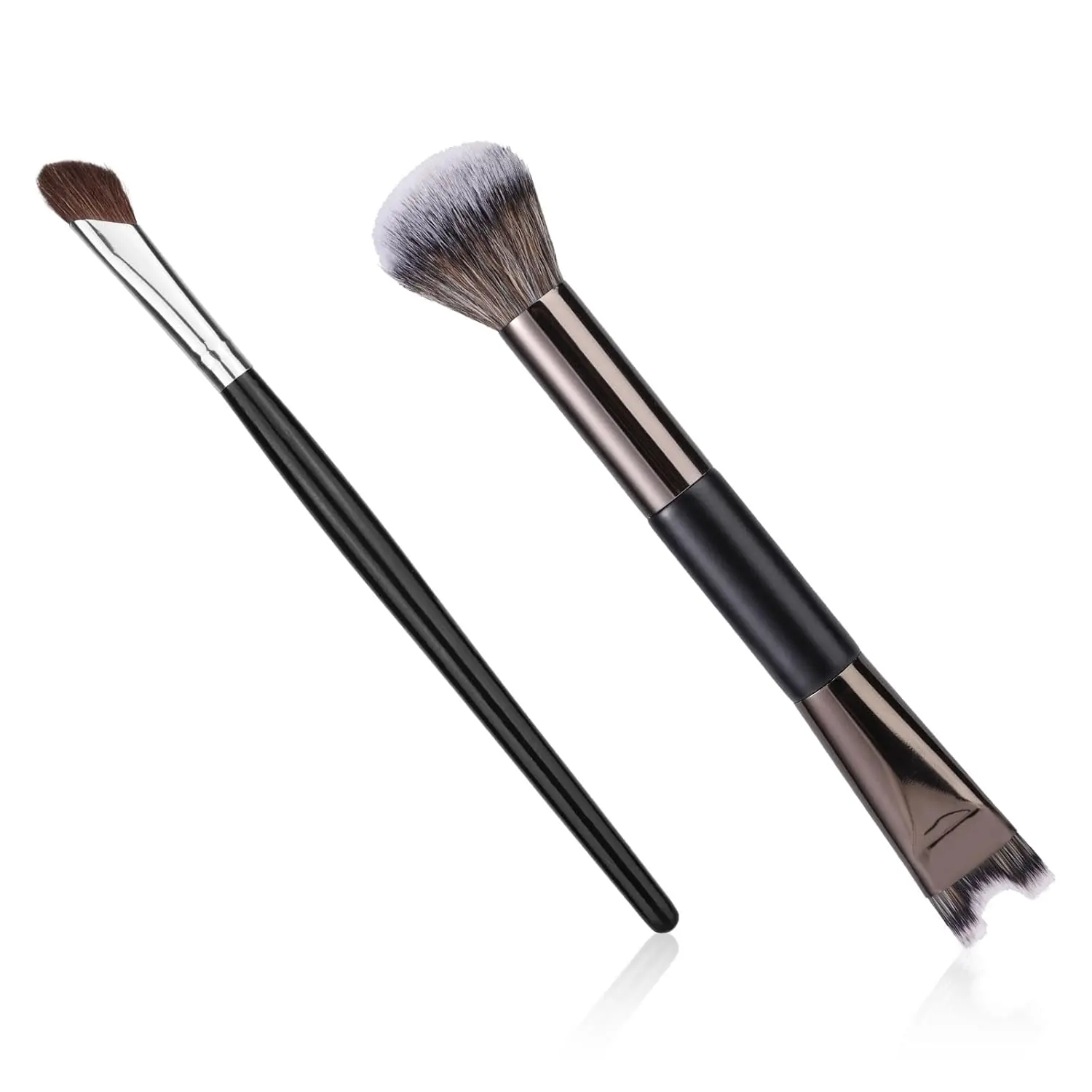 2pcs 6.3in 2-in-1 U-Shaped Fluffy Angled Nose Contour Brushes, Dual-Head Black Face Makeup Brushes for Sculpting, Highlighting