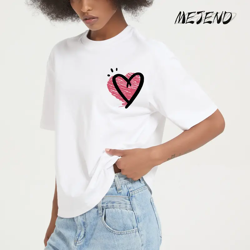 Women's Oversized Fit 250g Heavy Cotton Shortleeve Lover T-Shirt - Sun Reactive Funny Vibes Love Heart Graphic, Everyday Valentine’s Day Couple Matching Gift