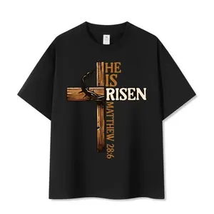 [Unisex Tee] He Is Risen Christian T-Shirt, Religious Cross Design, Matthew 28:6 Bible Verse, Inspirational Jesus Apparel, Faith-Based Graphic Tee, Easter Shirt, Unisex Cotton Shirt for Men and Women ,Basic/Casual Tee