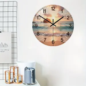 Acrylic Beach Sunset Theme Wall Clock, Silent Movement, Perfect for Living Room Bedroom Study Home Decor, Great Gift for Family Friends Holidays
