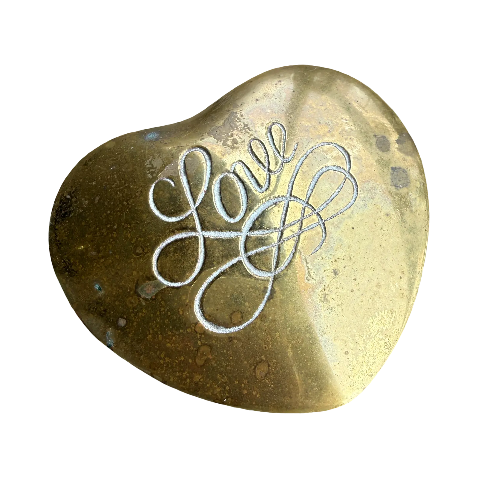 Vintage Brass Heart Trinket Box with “Love” Script Lid | Aged Patina