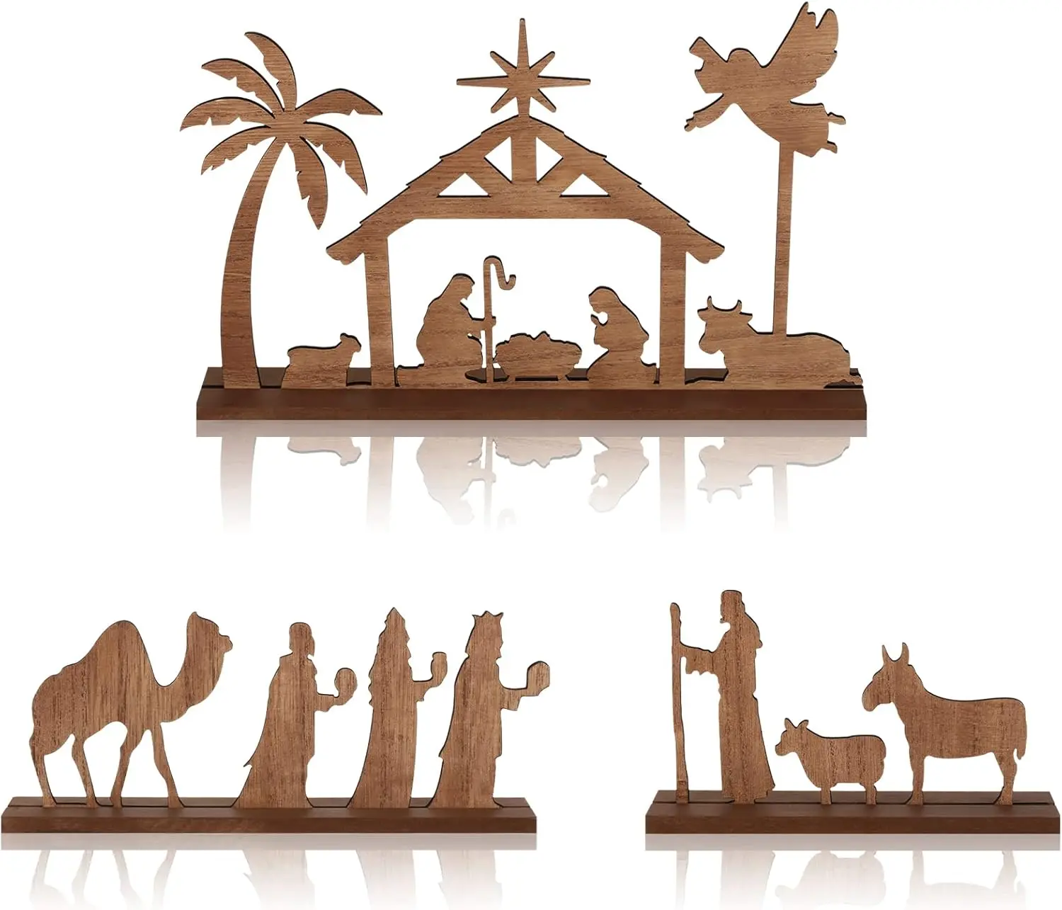 Nativity Wooden Scene Set for Christmas Decorations Nativity Scene Set Wooden Figure with Hand Painted Indoor Christmas Decor for Home Tabletop Mantel Display(8 Pcs,Classic Style)