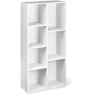 7 Cube Organizer Bookcase, Storage Shelf for Home and Office, Display Storage Organizer, Sturdy with Easy Assembly, 9.25"D x 19.49"W x 41.73"H, White