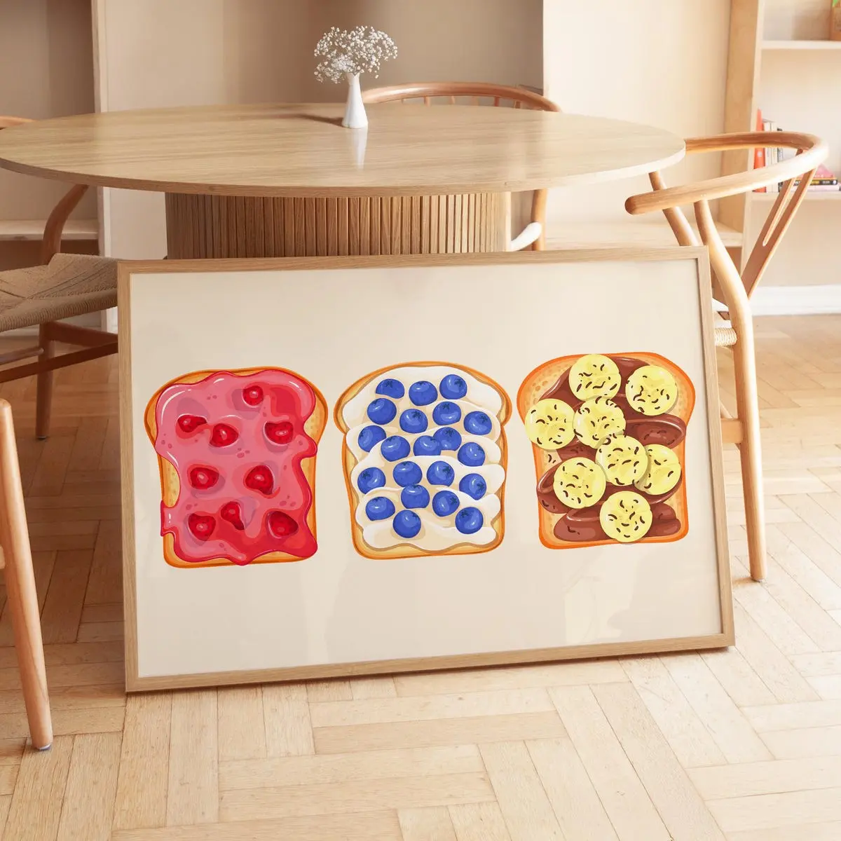 Unframed, Room Decor, Breakfast Toast Art Print: Kitchen Food Poster