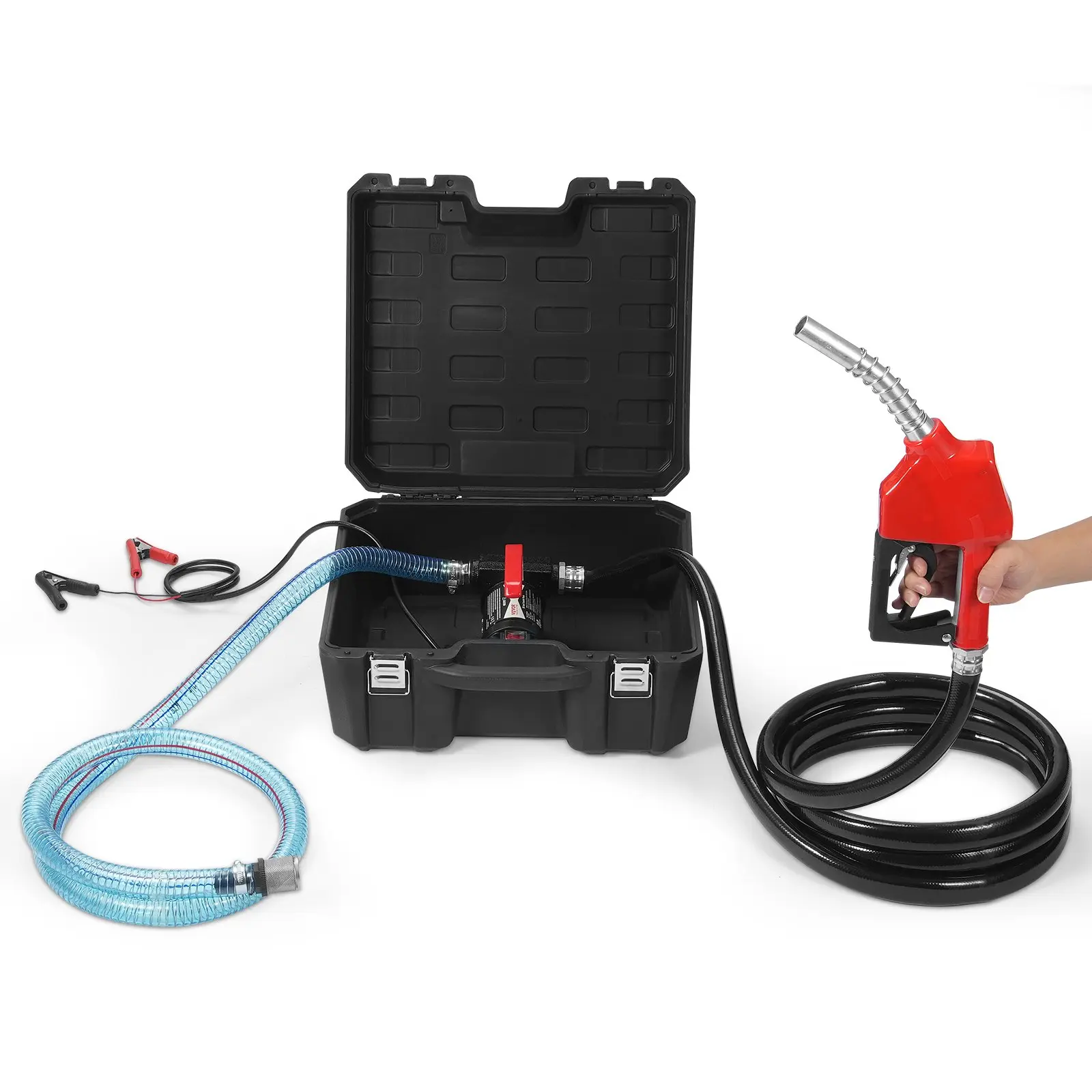 【Summerfinds】VEVOR Fuel Transfer Pump, 12V DC 10 GPM 1/4 HP, Portable Electric Diesel Transfer Pump with Automatic Shut-Off Fuel Nozzle, High Flow, Long Inlet & Outlet Hose for Diesel, Kerosene, Transformer Fuel, Liquid Transfer Pump