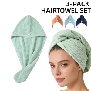3 pack Hair Towel Wrap, Hair Turban Towel, 3 Count Quick Drying Hair Towel Wrap,Soft & Gentle Hair Towel for Curly,Long, Thick Hair with Secure Strap