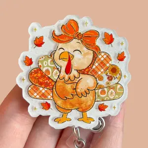 Glitter My Badge Thanksgiving Turkey badge reel for nurse and hospital workers. Badge clip Badge pull - Retractable swivel clip with a 360 rotation. Great gift for coworker.