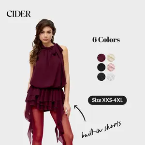 Cider Chiffon Mini Dress – Halter Neckline Ruffled Ruched Bowknot Sexy Elegant Women's Date Night Party Clubbing Gown, Y2K Retro Slim Fit Short Dress for Summer