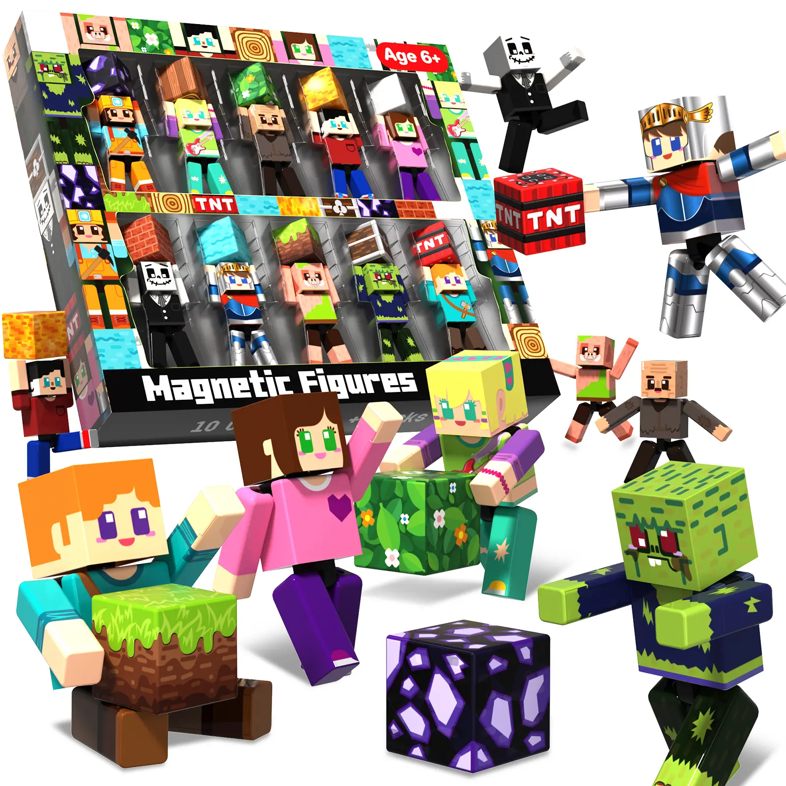Magnetic Building Blocks Set, 10 PCS Magnetic Cubes with Action Figures, STEM Educational Construction Toys for Kids Ages 6+, Creative Building Toys for Boys and Girls