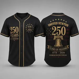 Vintage Black & Red Patriotic Baseball Jersey | Liberty Bell USA Flag Graphic | 1776-2026 Freedom Themed Deign | Unisex Button Up Holiday Casual