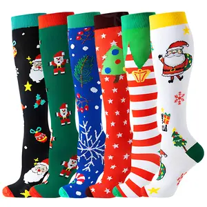 Festive Compression Socks for Yoga & Workouts 6 Pairs Xmas Set with Santa Snowman Prints Quick Dry Technology Enhanced Performance Grip Socks Unisex Ideal for Yoga Instructors