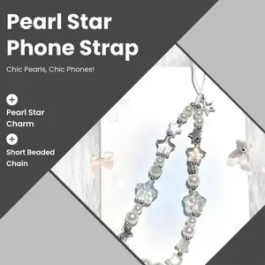 Korean Style Pearl Star Charm Phone Strap Short Beaded Chain for Girls Wrist Phone Case Decoration