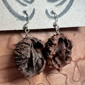Half Black Walnut Shell Earrings with Simple Design