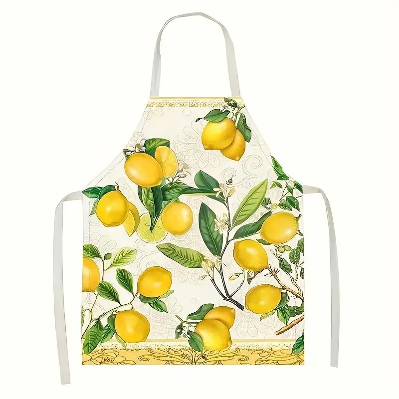 Lemon Pattern Apron, 1 Count Thick & Breathable Apron, Adult Size Sleeveless Kitchen Apron for Restaurant, Cafe, Hotel and Bookshop