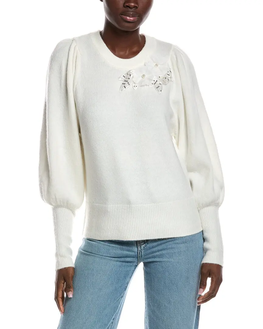 CeCe Floral Trim Sweater