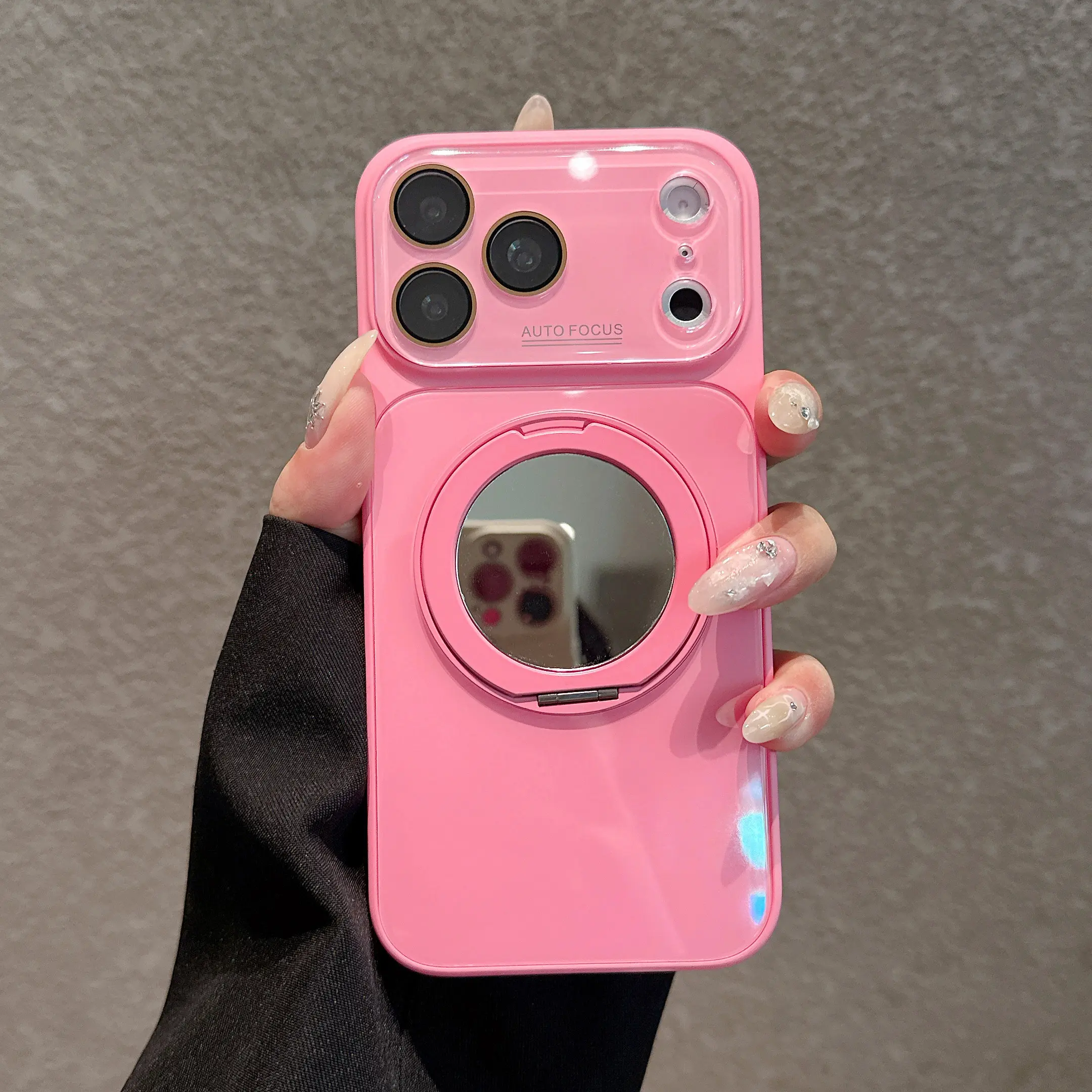 Luxury Bright Glossy Candy Color Case With 360 Rotating Mirror Bracket, Full Camera Lens Protection & Make-up Mirror Shockproof Phone Case For iPhone 17 Pro Max 16 Pro 15 14