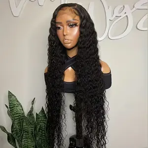 Black Curly Glueless Lace Front Wigs 13x4 Long Deep Wave Lace Wigs Pre Plucked Baby Hair Natural Hairline 180% Density Natural Black Color Synthetic HD Lace frontal Loose Wave Wigs For Women Water Wave Wig 14, 18, 26 inches for Ladies Daily Party Wear