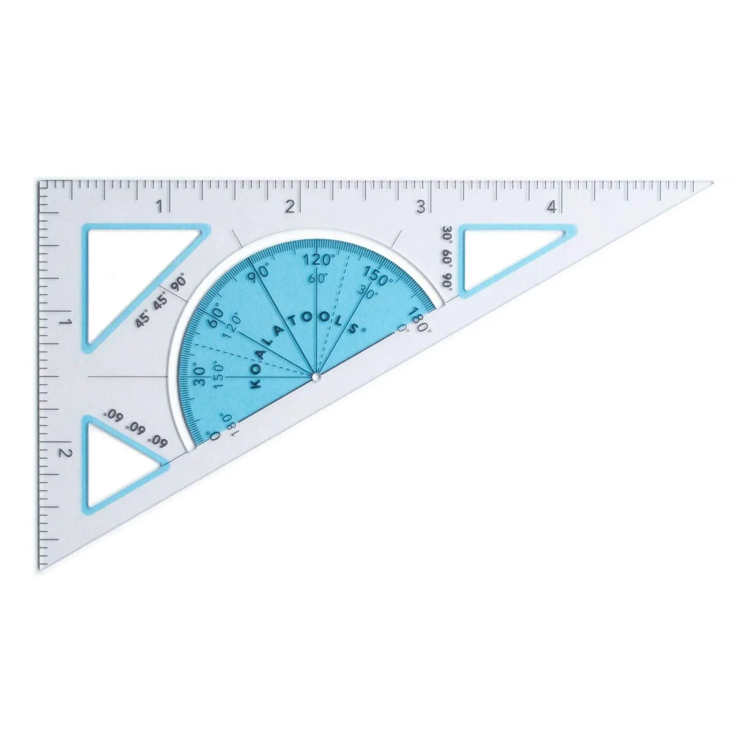 Koala Tools | Pocket Triangle Ruler | Clear, Flexible Plastic 30-60-90 Degree, 5-inch Ruler/Stencil with Built-in 180 Degree Protractor and Triangle Cut-Outs