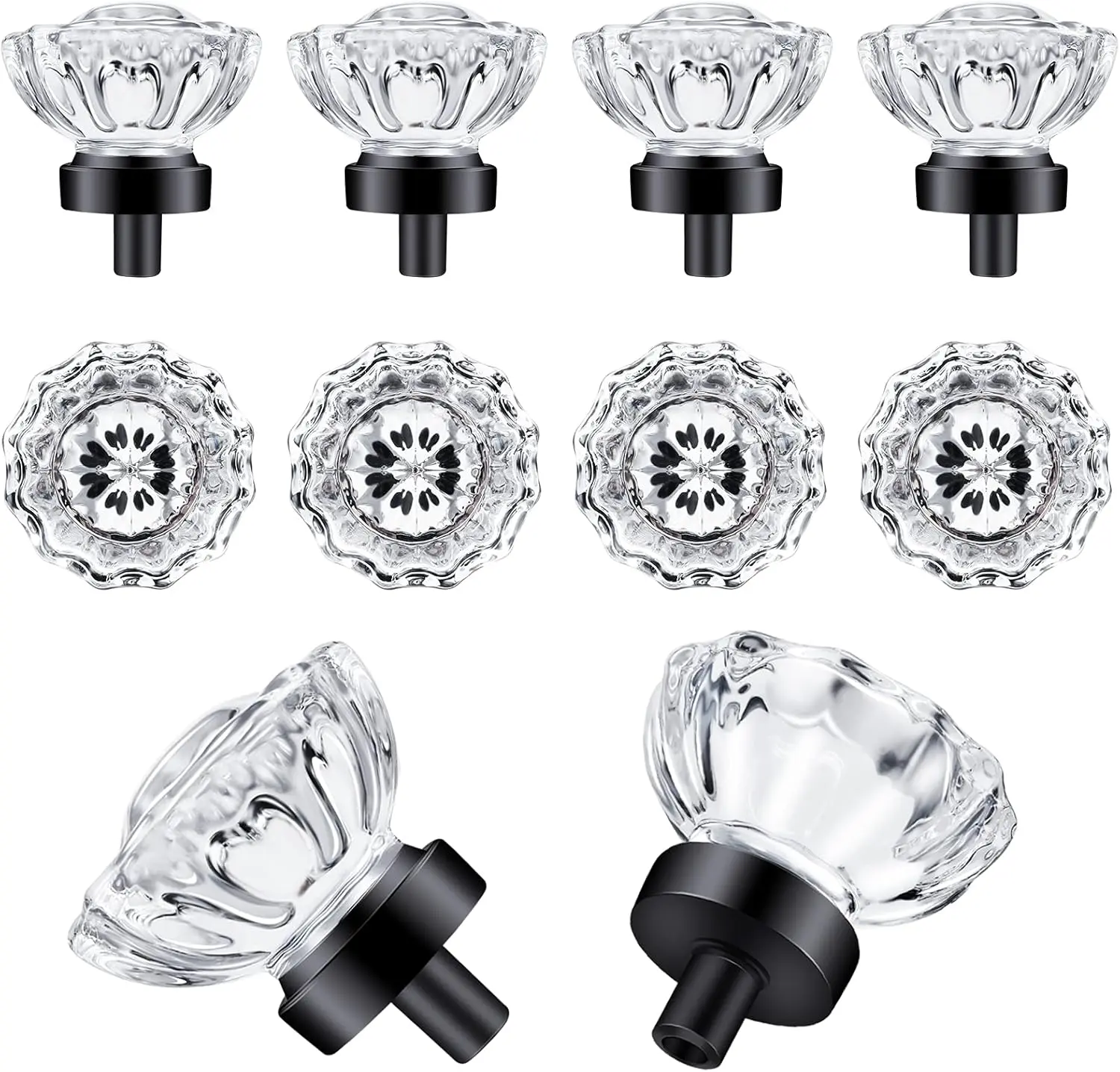 Cabinet Knobs Matte Black 8 Pack Glass Cabinet Knobs Vinta, Crystal Drawer Knobs and Pulls, Dresr Knobs