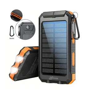 WINSWAY Solar-Powered 5000-10000mAh Long-Life Battery Power Bank Charger, 4 Ports with USB 2.0 Dual Power & USB-C Charger, 2.4W LED Flashlight, Clips - Travel Gadgets for Camping, Mountaineering, Mobile Accessories