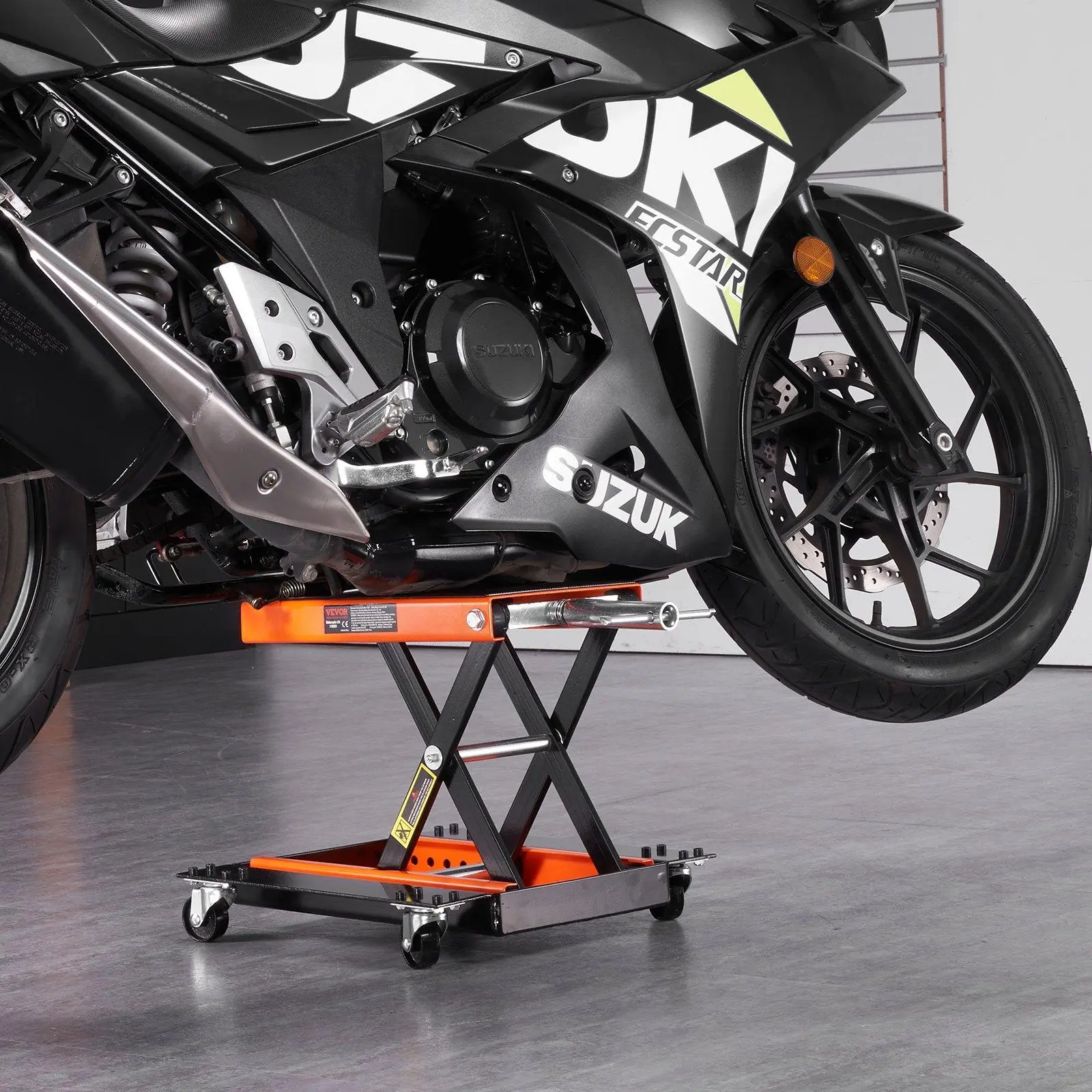 【summerfinds】VEVOR Motorcycle Lift, 1100 LBS Motorcycle Lift ATV Scissor Lift Jack with Dolly & Hand Crank, Center Hoist Crank Stand with Wide Deck & Tool Tray for Street Bikes, Cruiser Bikes, Touring Motorcycles