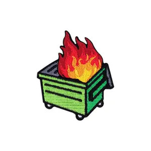 Dumpster Fire Green Dumpster Embroidered Iron-On Patch