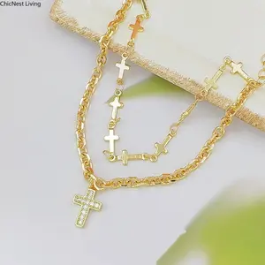 European American Fashion Multi Layer Cross Bracelet with Shiny Zircon, Elegant Luxury Style Jewelry for Women, Trendy New Design, Perfect for Daily Wear, Party & Vacation, Ideal Gift for Her chunky unisex men luck hypoallergenic jewelry gift