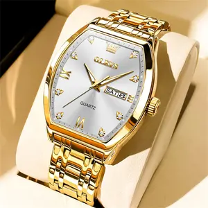 OLEVS Large Square Dial Men's Diamond Watch Luxury Business Dress Watch Quartz Stainless Steel Waterproof Luminous Date