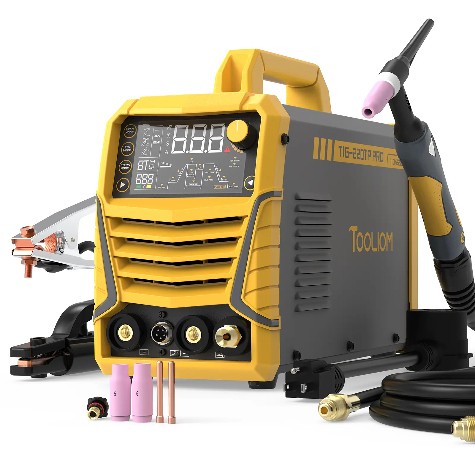 TOOLIOM TIG-220TP-PRO 220A DC Cold TIG Welder - 110/220V 7-in-1 Pulse TIG/Cold Spot/Stick/Lift TIG Welding Machine with HF Start, IGBT Inverter with 2T/4T/4T RPT Mode