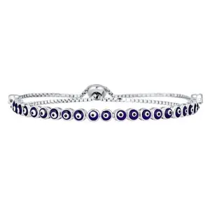 Colorful Eye Shape Thin Multi Color Evil Eye Bolo Bracelet Sterling Silver
