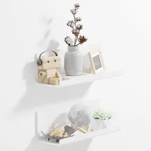 Acrylic wall-mounted floating shelf set (2 pieces), white 12inch adhesive wall storage rack, suitable for bathroom, kitchen, bedroom, office, game room, non-destructive installation, no drilling required