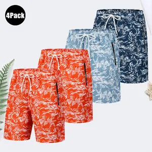Multi-pack men’s Hawaiian beach shorts: quick-drying swim trunks with pockets; summer casual tropical floral print board shorts suitable for the beach and pool.