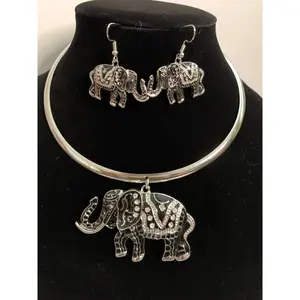 Silver & Black Elephant Choker Necklace Set