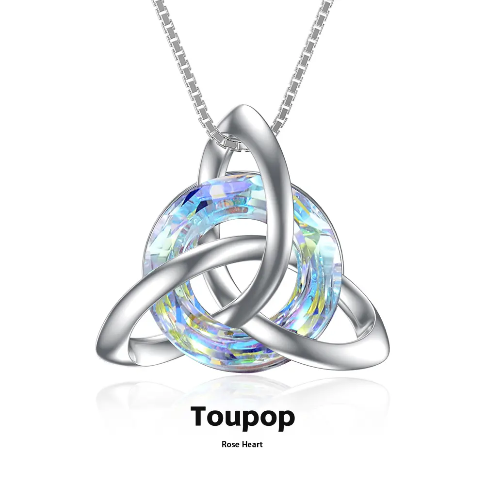 TOUPOP Christmas Irish Gifts for Women Sterling Silver Celtic Knot Necklace with Crystal Trinity Knot Pendant Necklaces for Birthday Valentines Day