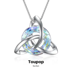 TOUPOP Christmas Irish Gifts for Women Sterling Silver Celtic Knot Necklace with Crystal Trinity Knot Pendant Necklaces for Birthday Valentines Day